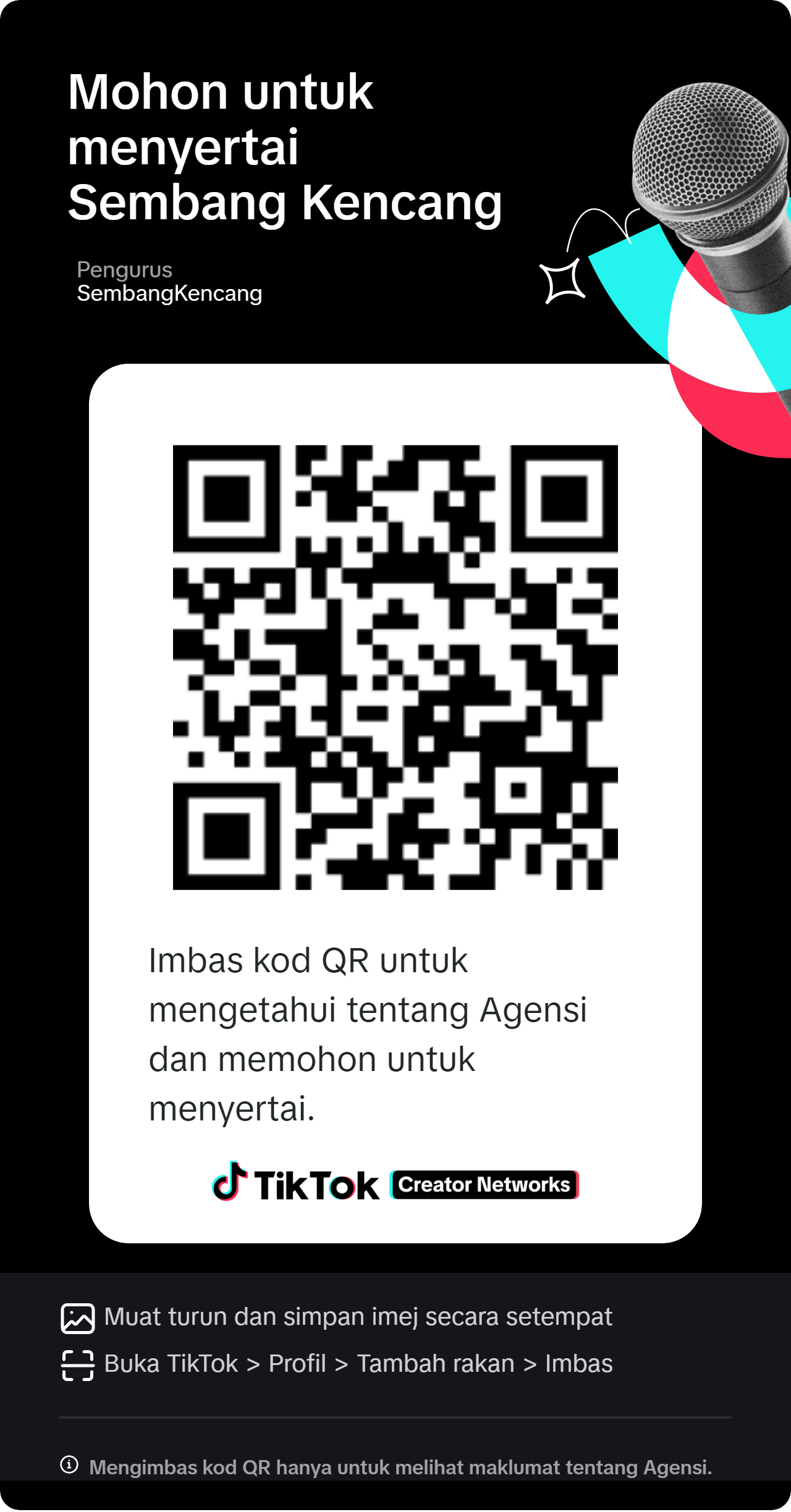 Kod QR permohonan agensi Sembang Kencang